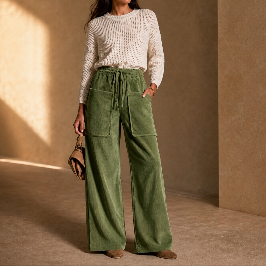 Cordella Ribbed Corduroy Wide-Leg Pants - Elena Harper