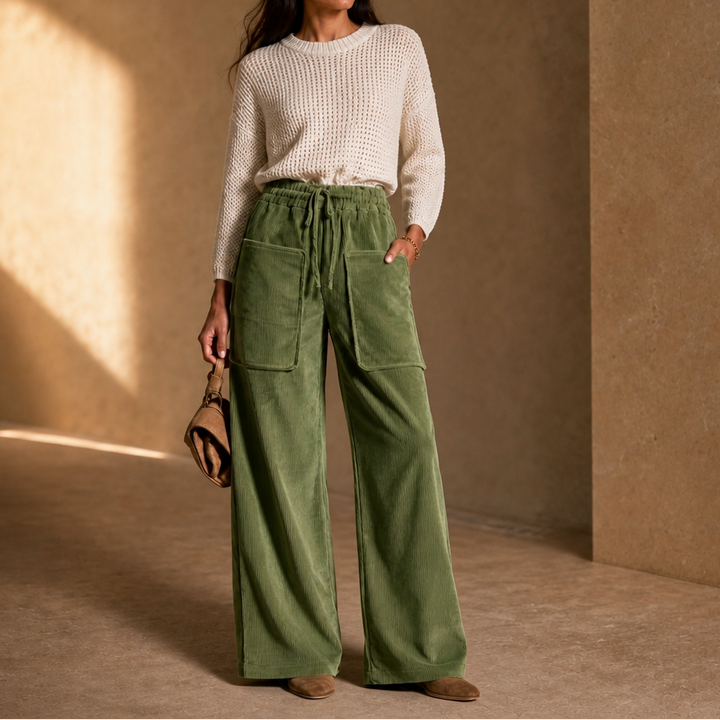 Cordella Ribbed Corduroy Wide-Leg Pants - Elena Harper