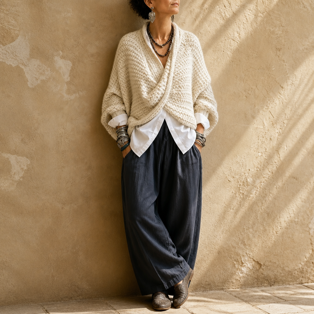 Crossovera Chunky Knit Crossover V-Neck Sweater - Elena Harper