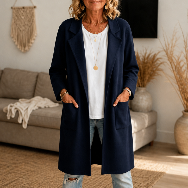 Draperie Open-Front Longline Wool-Look Coat - Elena Harper