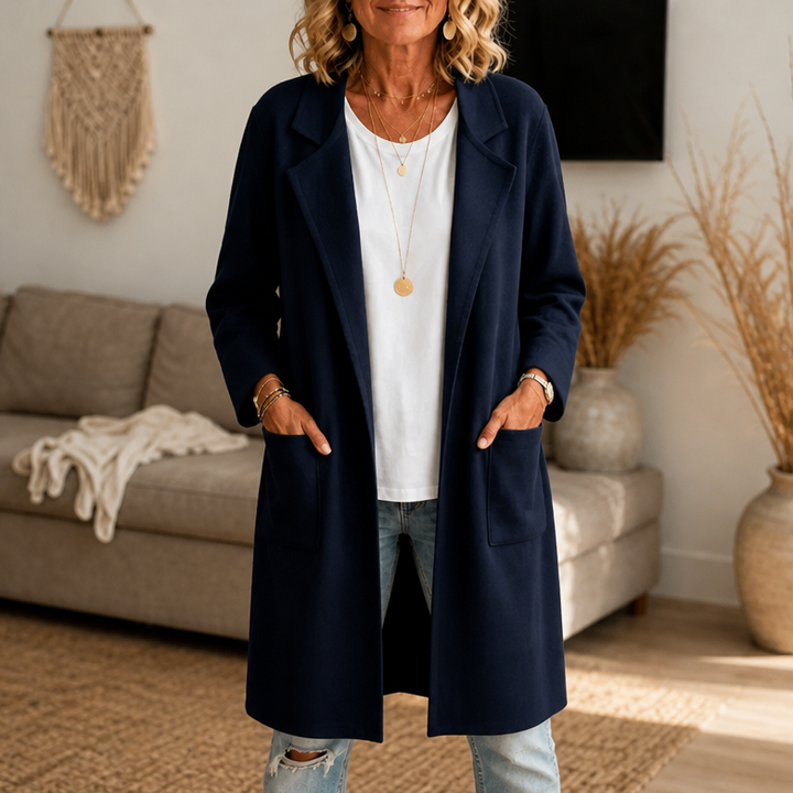 Draperie Open-Front Longline Wool-Look Coat - Elena Harper