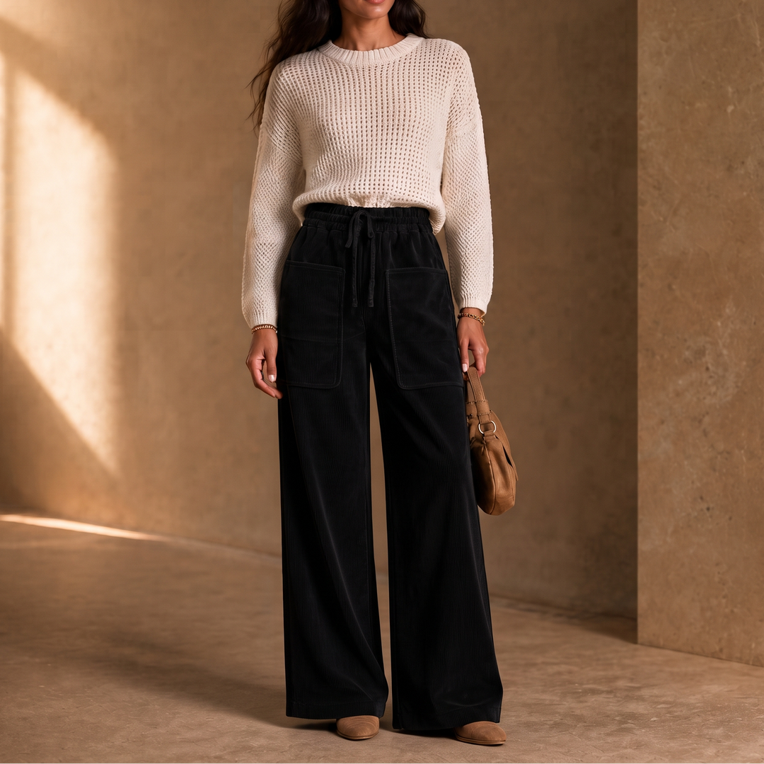 Cordella Ribbed Corduroy Wide-Leg Pants - Elena Harper