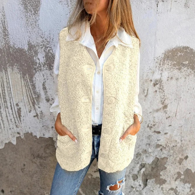 Autumna – Fleece-Look Button-Front Pocket Vest