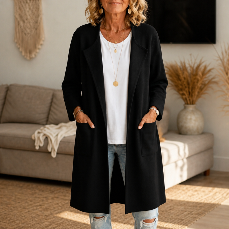 Draperie Open-Front Longline Wool-Look Coat - Elena Harper