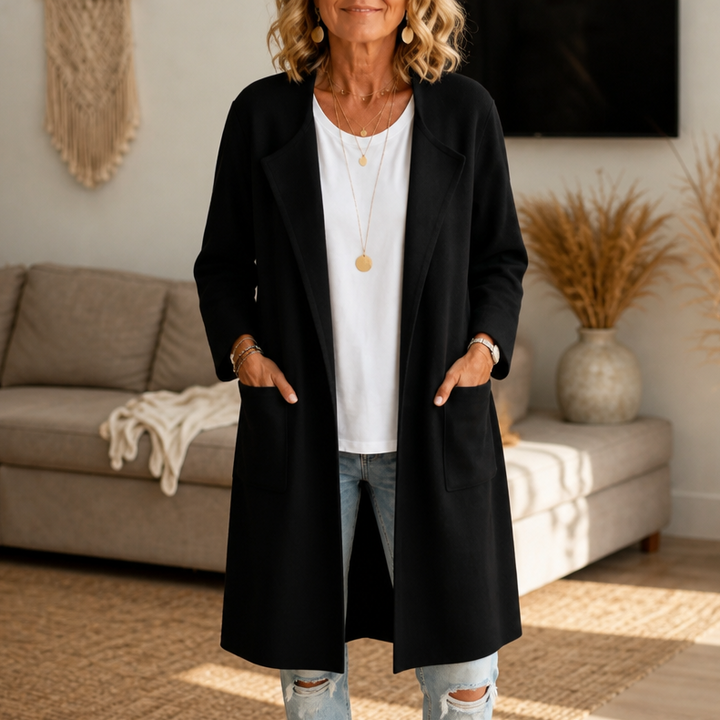 Draperie Open-Front Longline Wool-Look Coat - Elena Harper
