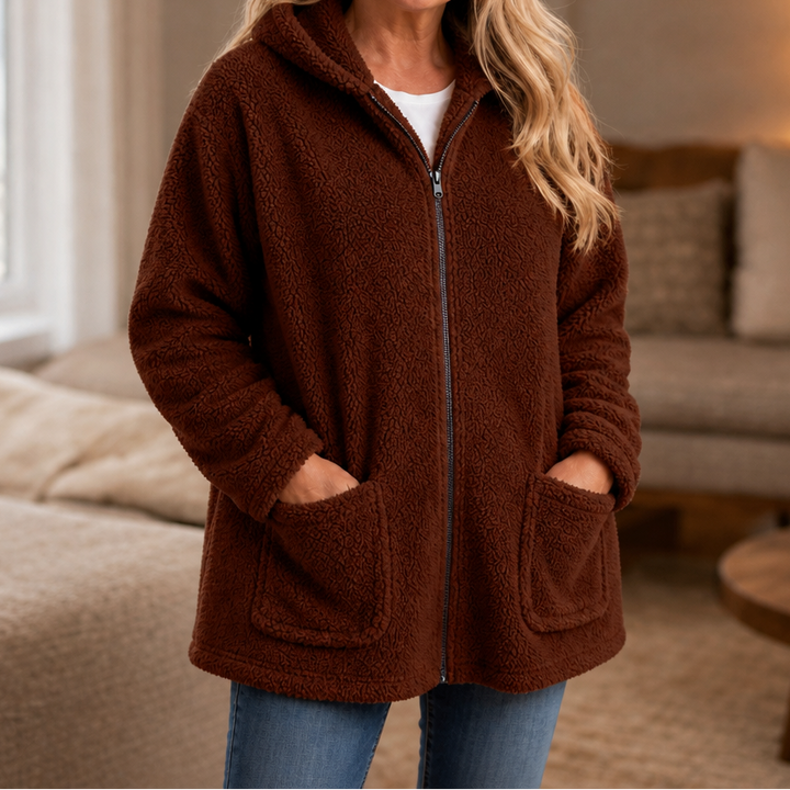 Cozelle Plush Hooded Oversized Zip-Up Jacket - Elena Harper