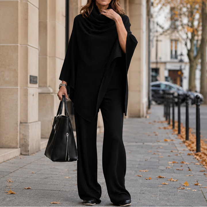 Draperie Cowl-Neck Cape Top And Wide-Leg Trousers Set - Elena Harper