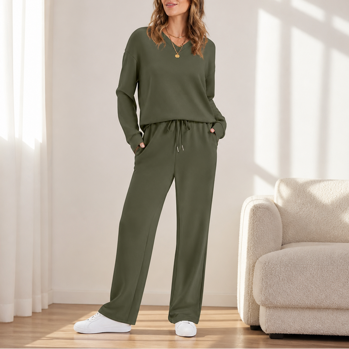 Draperie Vertical-Seam Drawstring Knit Lounge Set - Elena Harper