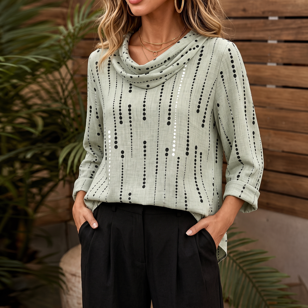 Dotwell Dotted Stand-Collar Button Sweatshirt - Elena Harper