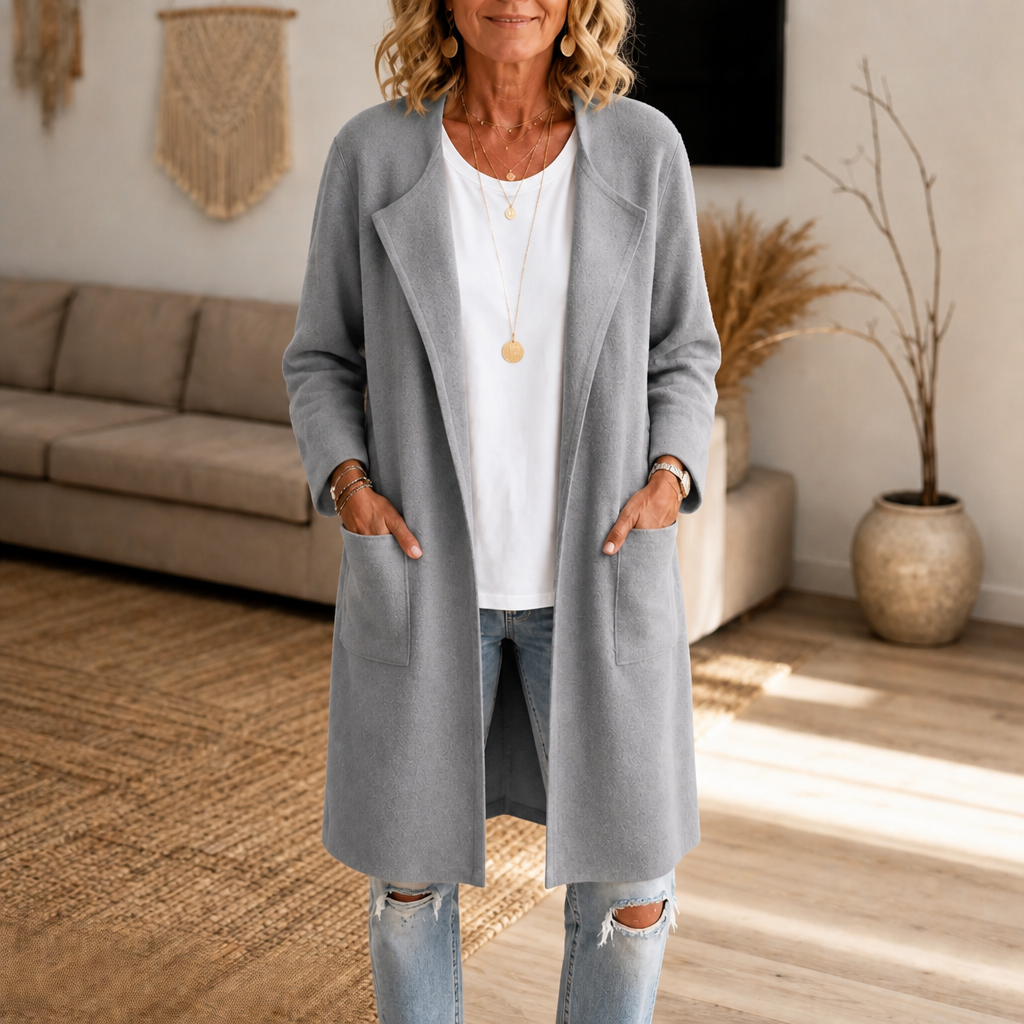 Draperie Longline Open-Front Wool-Blend Look Coat - Elena Harper