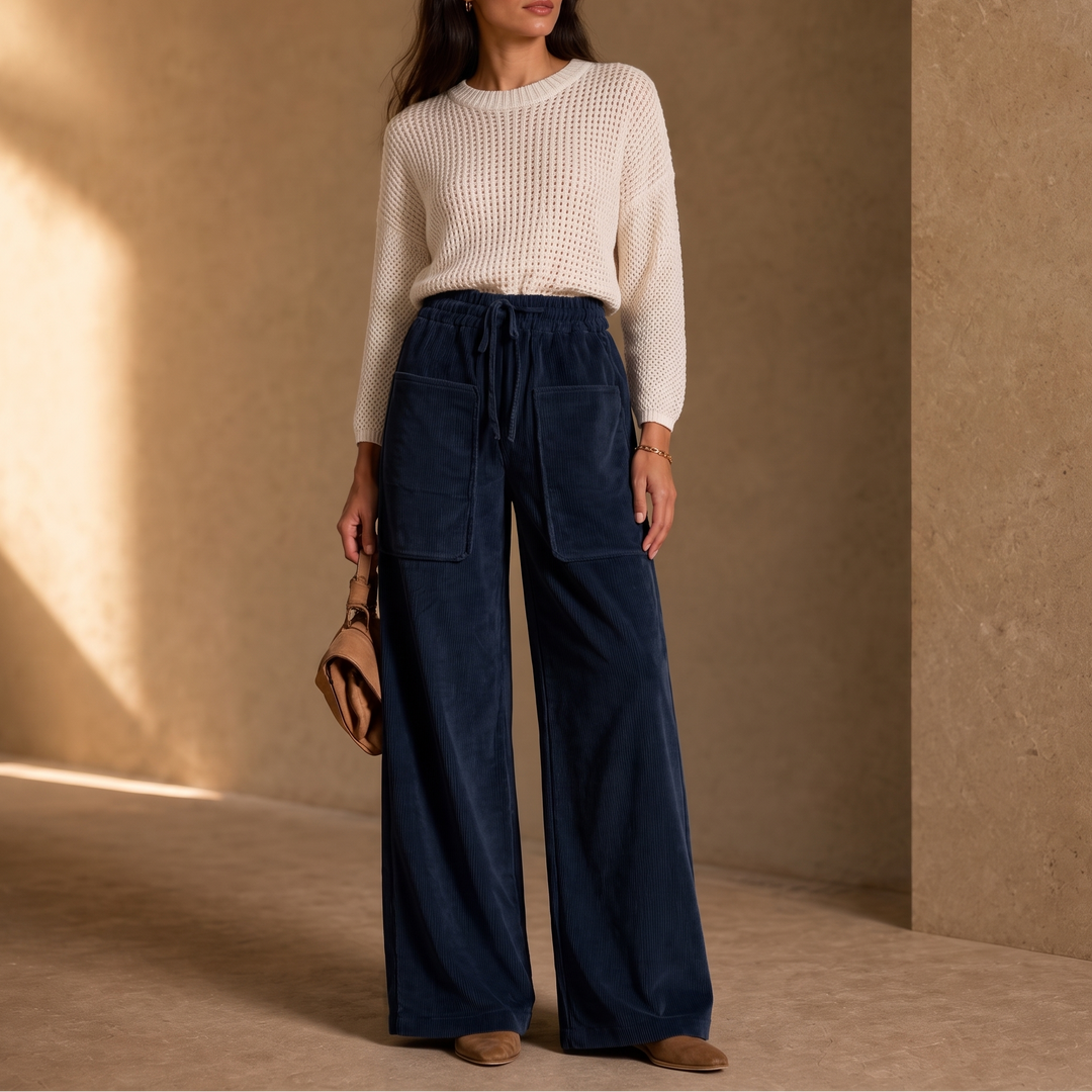 Cordella Ribbed Corduroy Wide-Leg Pants - Elena Harper