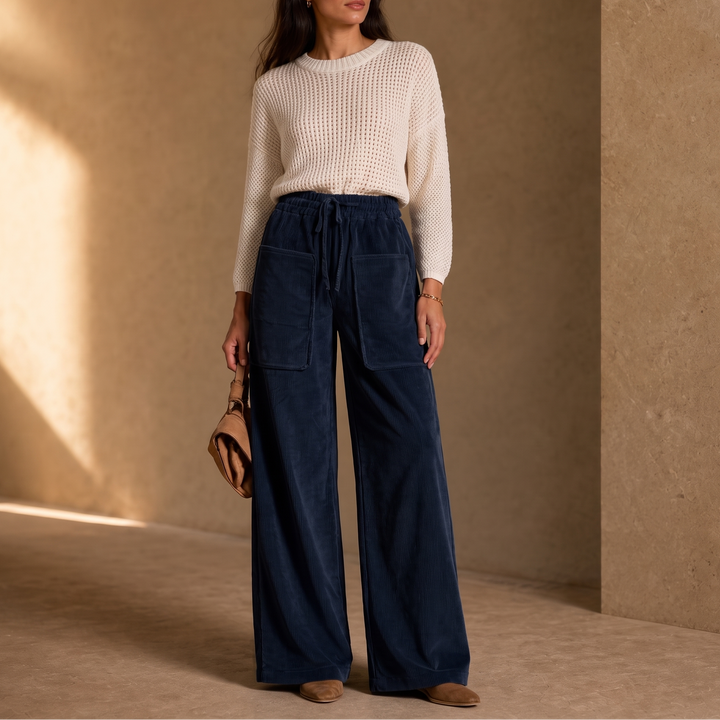 Cordella Ribbed Corduroy Wide-Leg Pants - Elena Harper