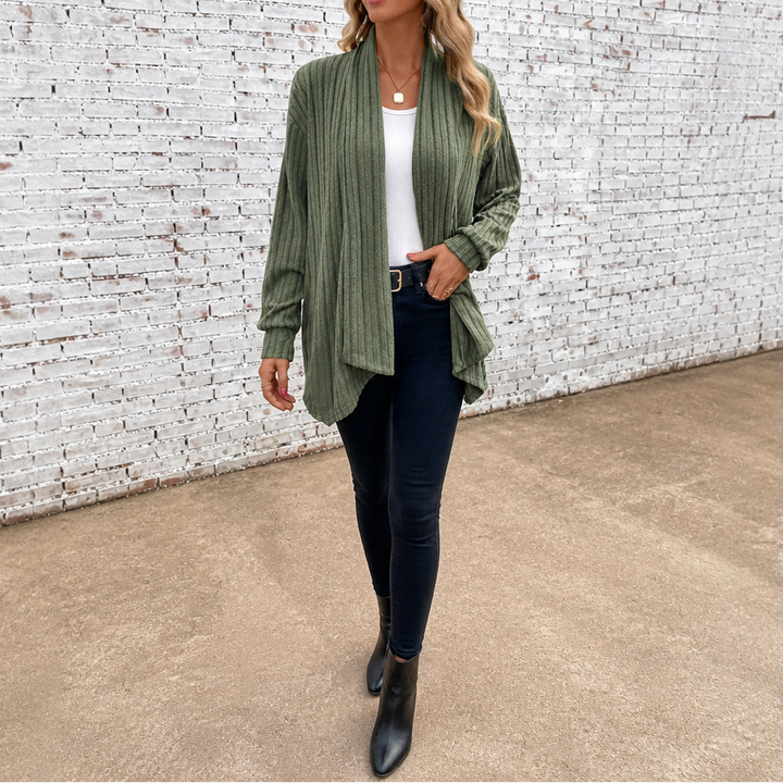 Draperly Eyelet Waterfall Open-Front Cardigan - Elena Harper