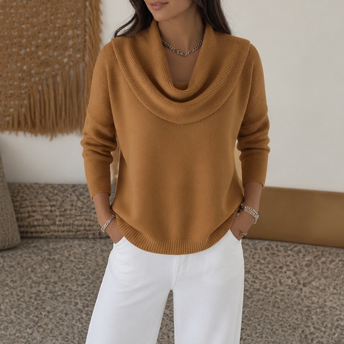 Draveline Cowl Neck Drape Knit Sweater - Elena Harper