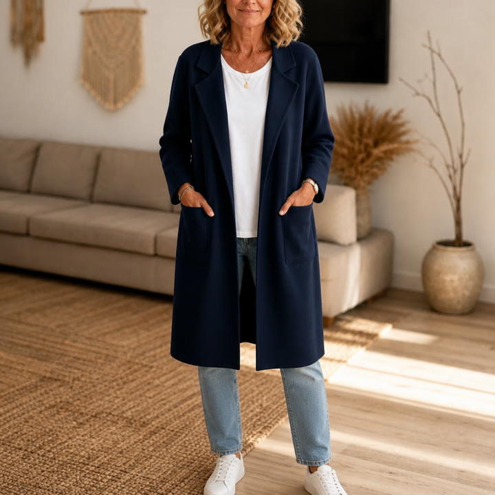Draperie Longline Open-Front Wool-Blend Look Coat - Elena Harper