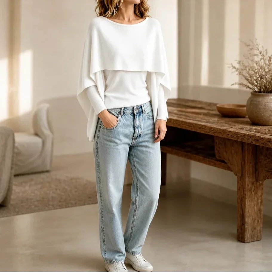 Druni Chic Layered Cape-Shoulder Knit Top - Elena Harper