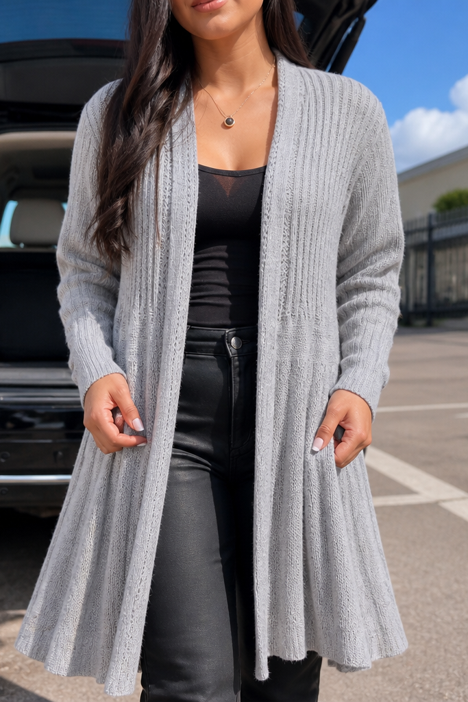 Draperie Ribbed Open-Front Waterfall Cardigan - Elena Harper