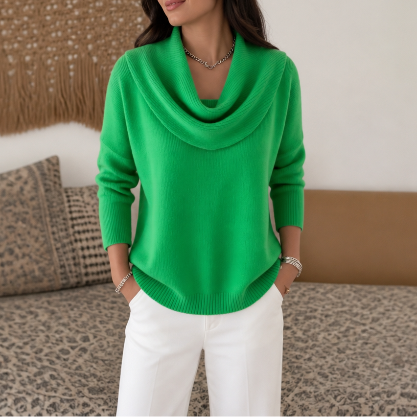 Draveline Cowl Neck Drape Knit Sweater - Elena Harper