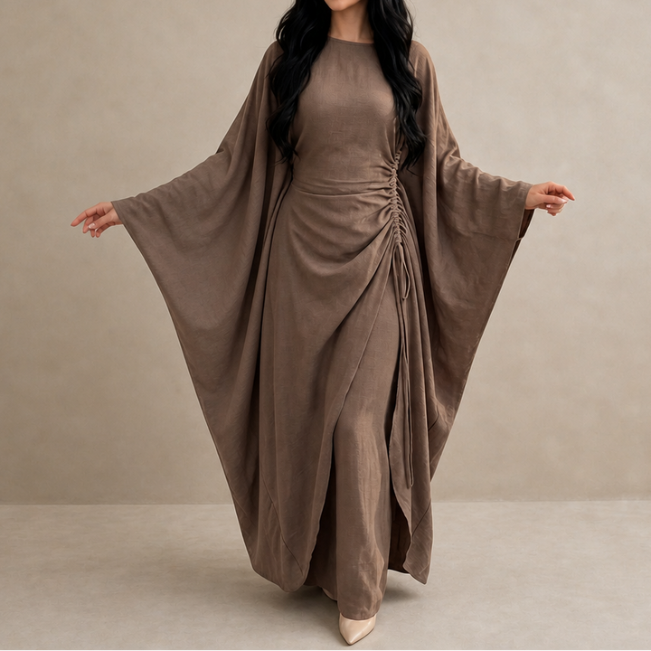 Cinchara Ruched Waist Batwing Kaftan Two-Piece Set - Elena Harper