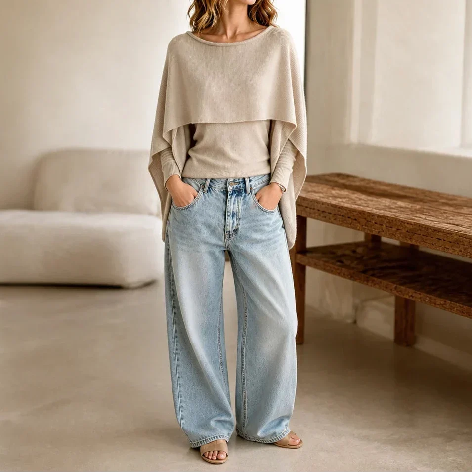 Druni Chic Layered Cape-Shoulder Knit Top - Elena Harper