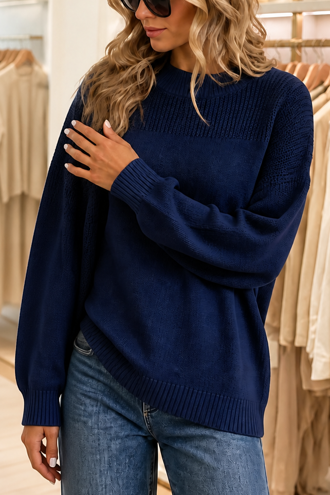 Cozelin Ribbed Knit Dropped-Shoulder Oversized Sweater - Elena Harper