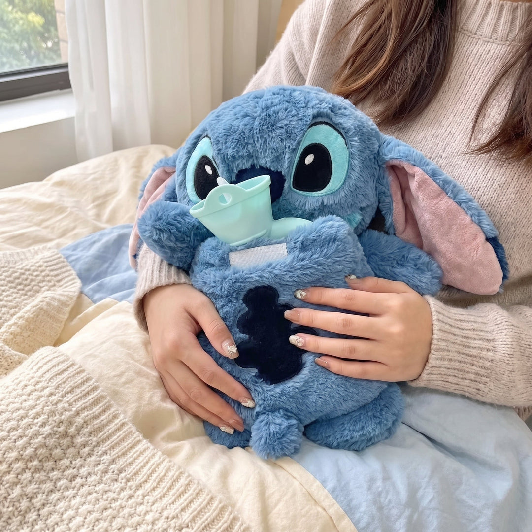 Plush Hot Water Bottle With Stitch Design Provides Comforting Warmth For Cold Fingers
