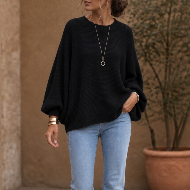 Drapeva Fitted Cuff Batwing Knit Pullover - Elena Harper