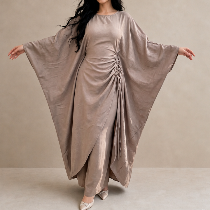 Cinchara Ruched Waist Batwing Kaftan Two-Piece Set - Elena Harper