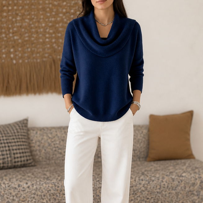 Draveline Cowl Neck Drape Knit Sweater - Elena Harper