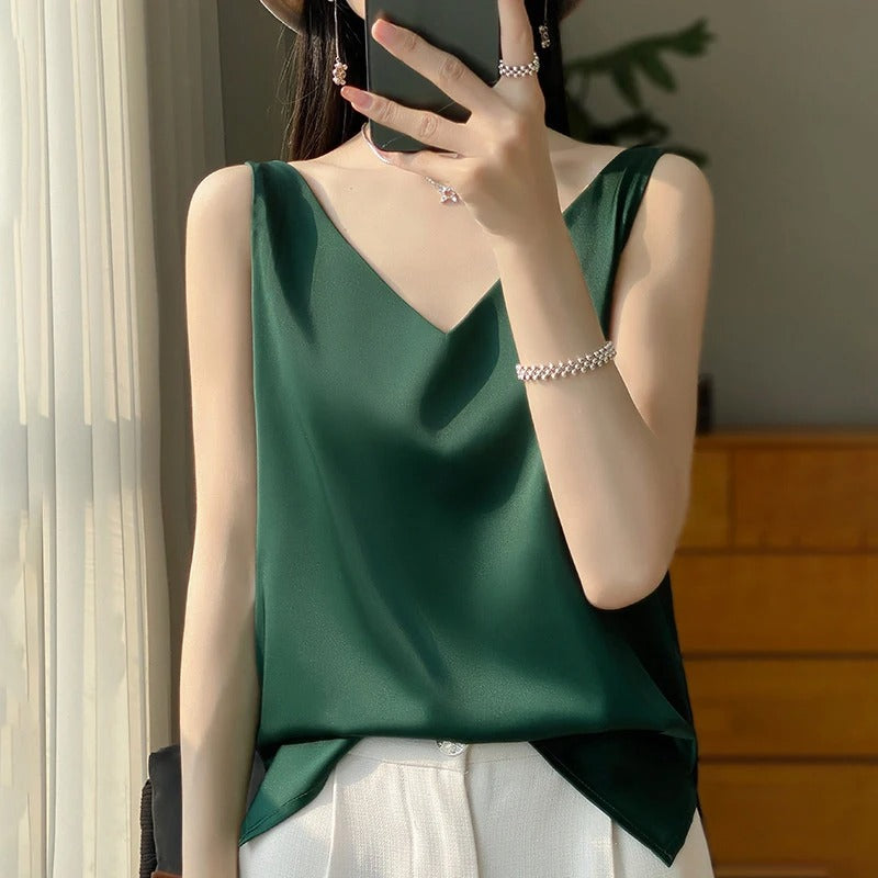 Sleeveless Satin Silk Top