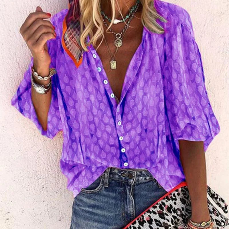 Poppy | Women Printed Button Down Casual Blouse