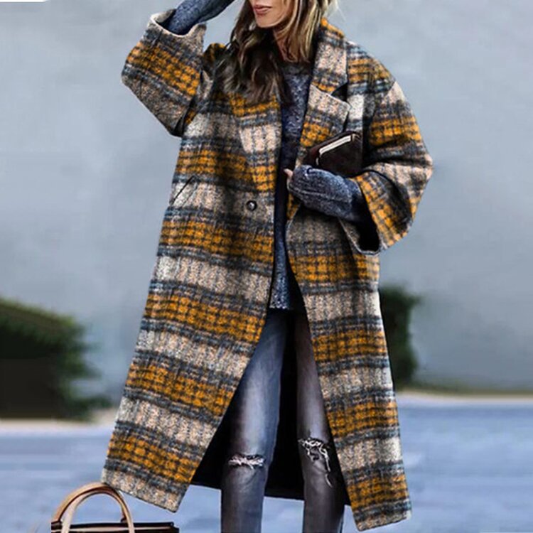 Autumn Women's Coat with Lapel, Fitted Cut, Button Closure