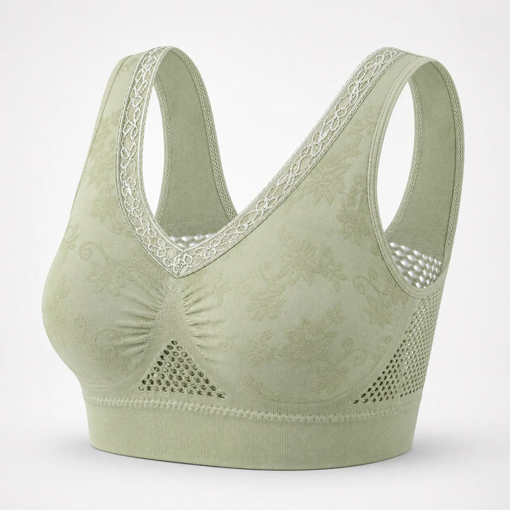 Aluvelle – Wireless Lift Bra with Breathable Mesh & Lace-look V-Neck