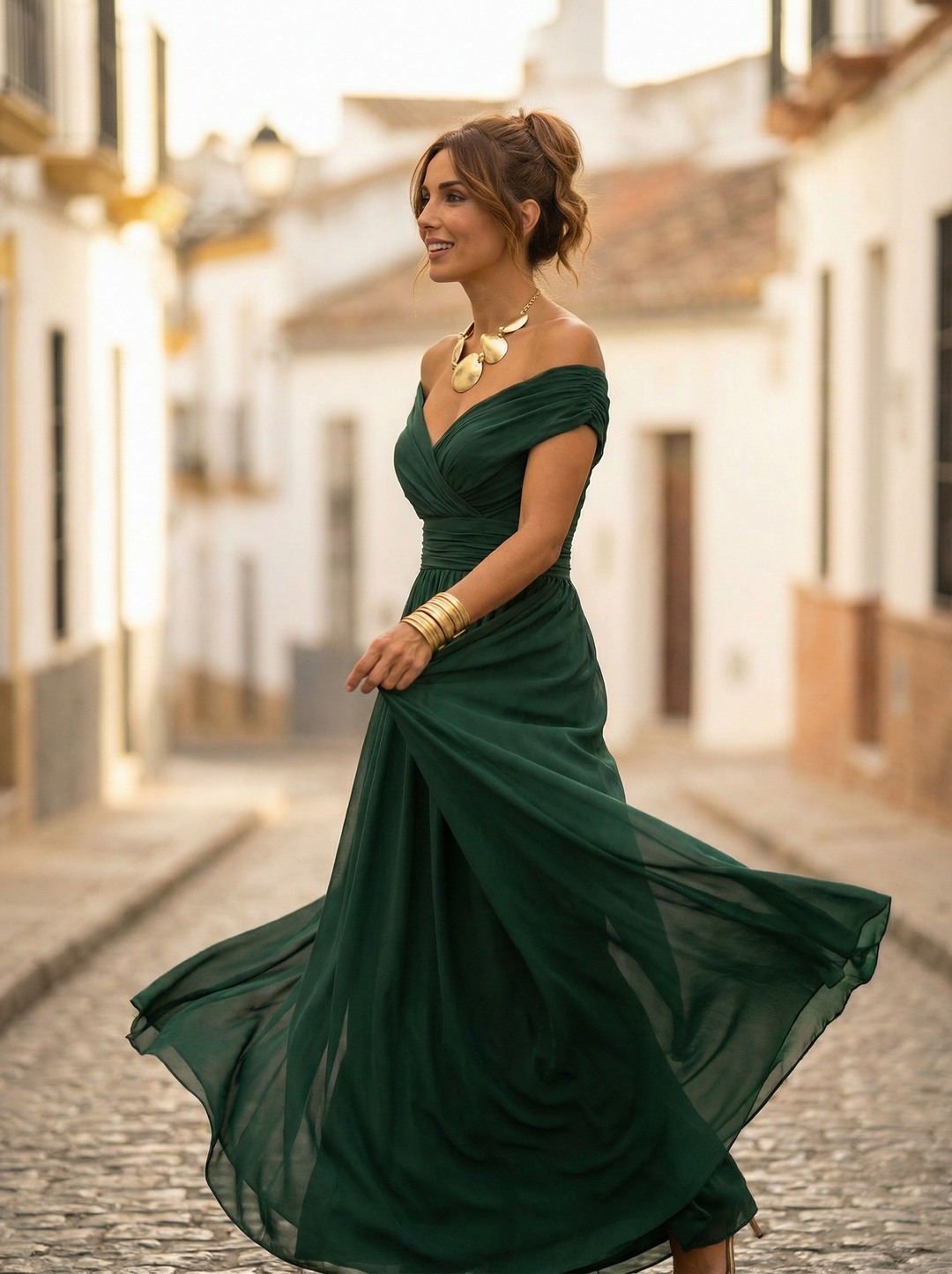 Leo | Elegant V-neck long gathered dress for women | Wedding