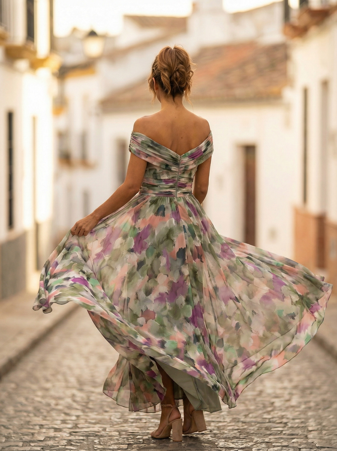 Leo | Elegant V-neck long gathered dress for women | Wedding