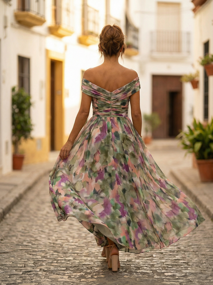 Leo | Elegant V-neck long gathered dress for women | Wedding