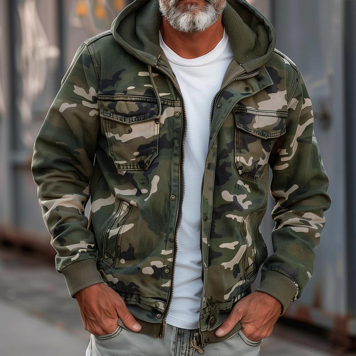 Men's Hooded Camouflage Jacket with Chest Pockets