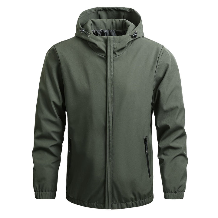 Men's Water-Repellent Hooded Windbreaker Jacket with Zippered Pockets