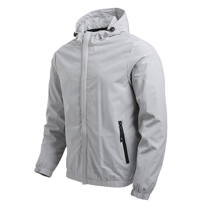 Men's Water-Repellent Hooded Windbreaker Jacket with Zippered Pockets