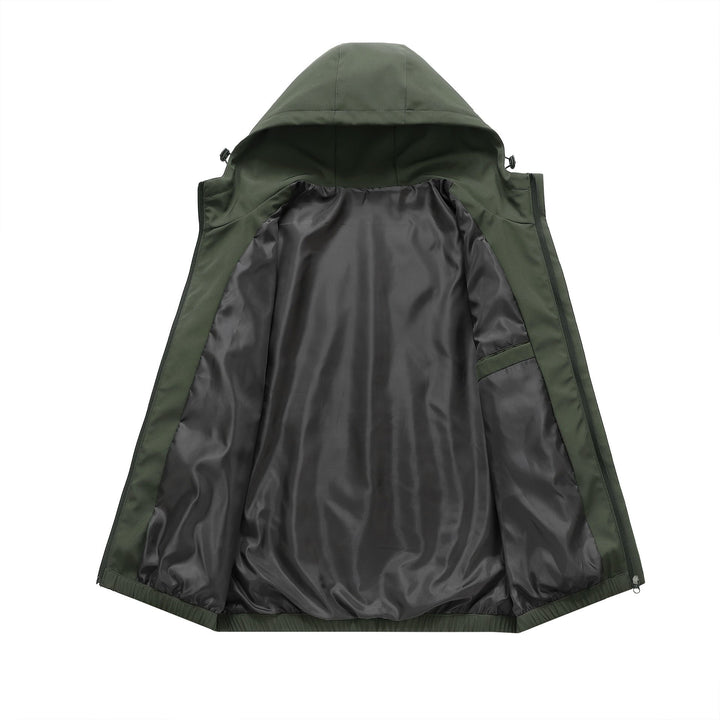 Men's Water-Repellent Hooded Windbreaker Jacket with Zippered Pockets