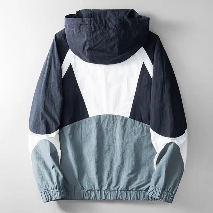Men's Waterproof Hooded Windbreaker Jacket in Nylon, view 3 - Elena Harper