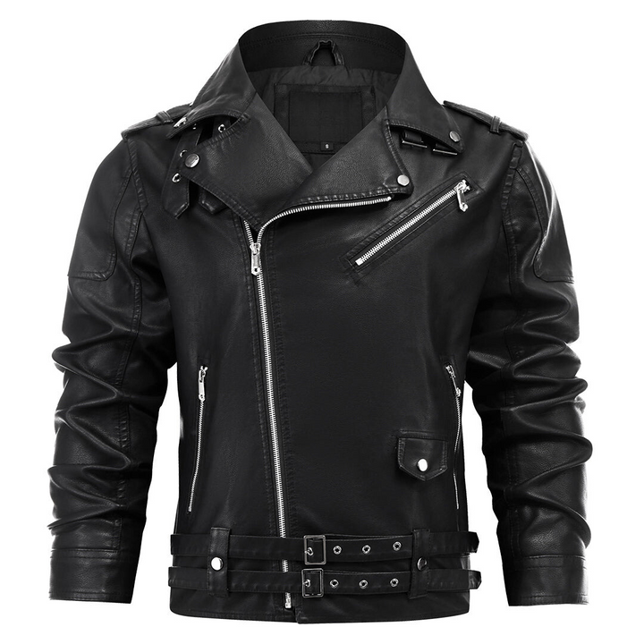 Men's Zip Leather Jacket with Inner Lining