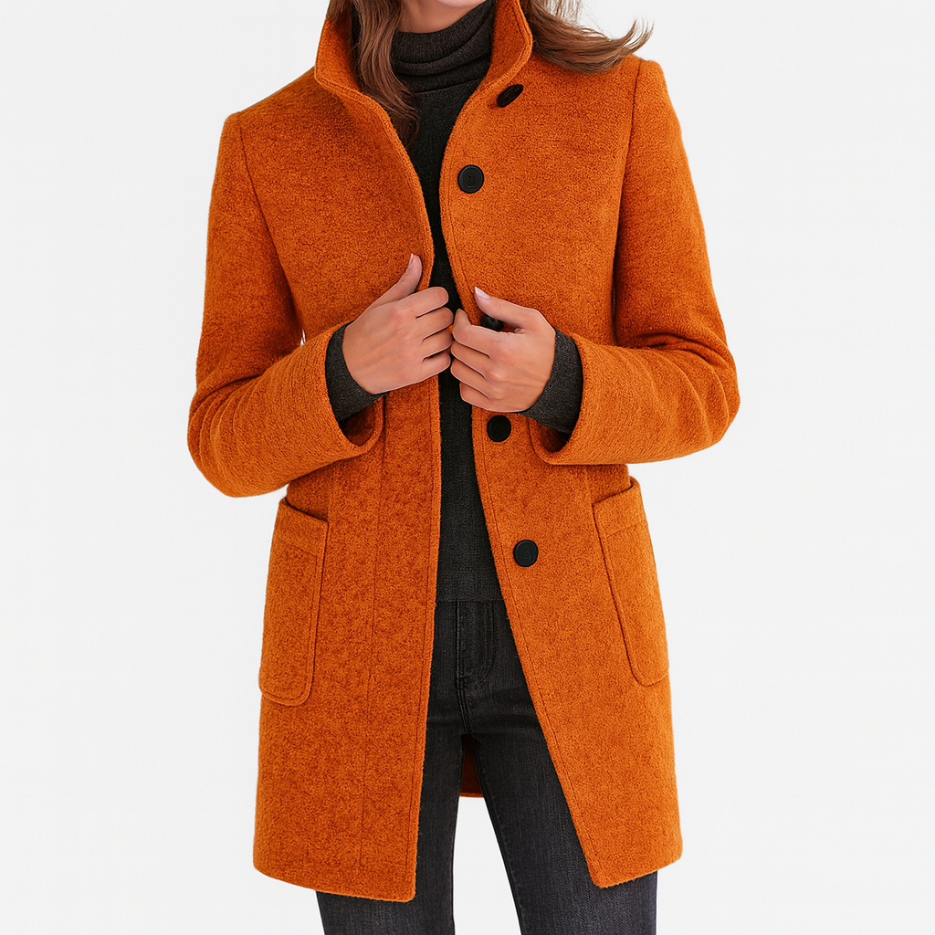Women's Mixed Wool Jacket with High Collar, Straight Cut