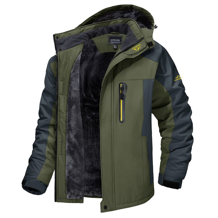 Men's Hooded Lined Jacket with High Collar and Zipper