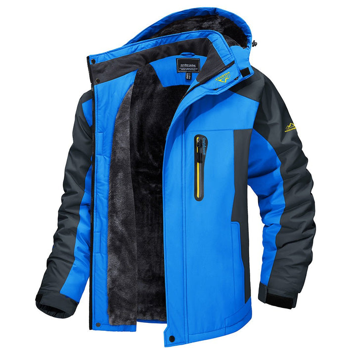 Men's Hooded Lined Jacket with High Collar and Zipper