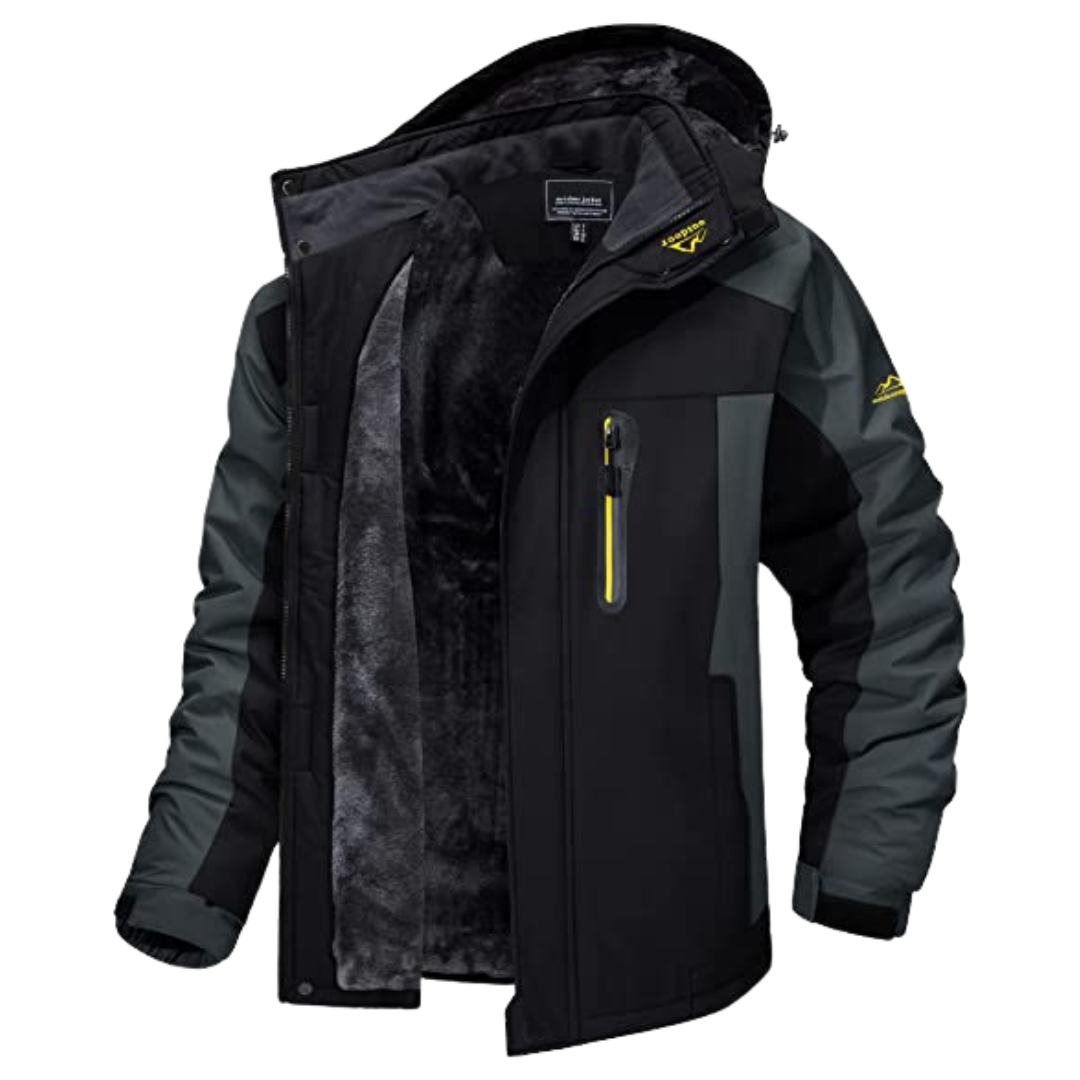 Men's Hooded Lined Jacket with High Collar and Zipper