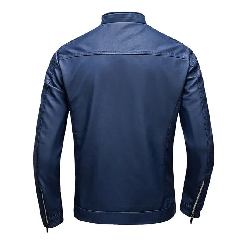 Men's Leather Effect Jacket with High Collar