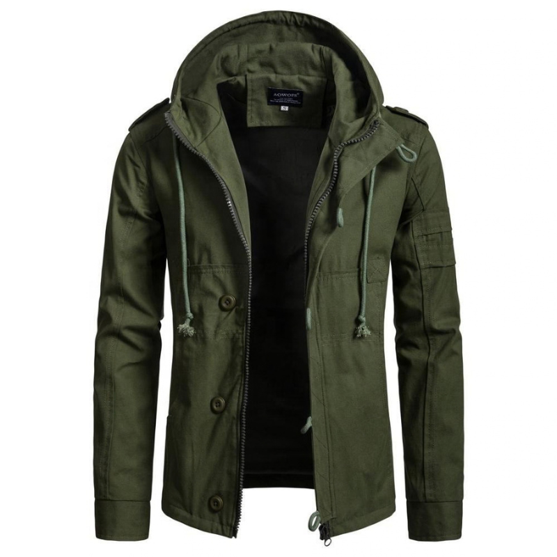 Men's Hooded Zip-Up Lined Canvas Jacket