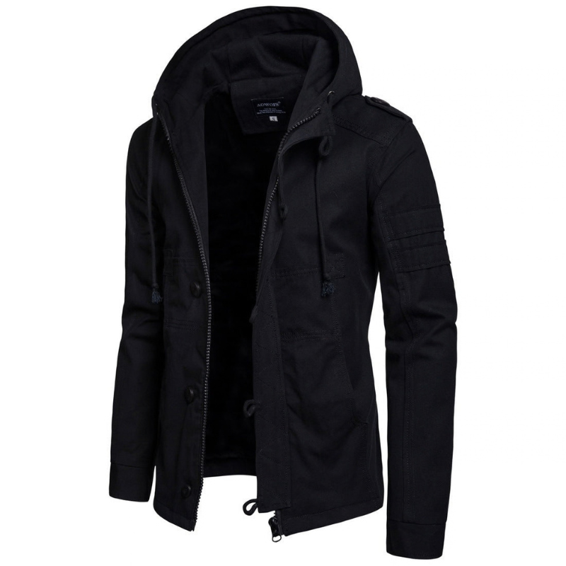 Men's Hooded Zip-Up Lined Canvas Jacket