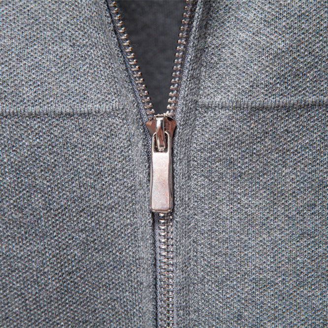 Men's Zip-Up Knit Jacket with Shirt Collar